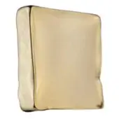 Metallic gold sculpture with softened square form and undulating edges, hand-finished reflective surface against a white backdrop.
