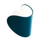 Blue wall lamp, teal-blue resin, biomorphic heart shape with glossy finish and white interior, mounted on off-white plate.