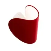 Wall lamp, red and white, heart-shaped design with matte finish and folded metal construction, studio product shot.