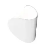 White acrylic bathtub, organic heart shape, glossy finish, minimalist design, integrated “white – io” branding, studio lighting.
