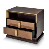 Distinguished Sicis Blake nightstand with ebony wood and luminous Vetrite glass, boasting a glossy finish and chrome detailing