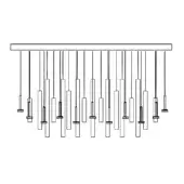 Astract suspension lamp – ellipse, black line drawing, horizontal canopy with descending slender rods, minimalist geometric design.