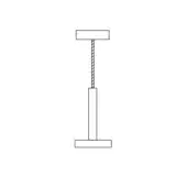 Astral suspension lamp, white line drawing, cylindrical shade and base connected by adjustable slender rod, minimalist design.