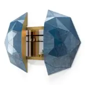 Exceptional Sicis Diamante bar cabinet with mottled blue Vetrite glass and bronzed shelving, built with integrated 3000K LED lighting