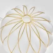 Pinecone ceiling light, white frosted glass diffuser, gold metal rods in radiating geometric pattern, dome shape, studio product shot.