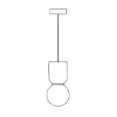 Atlas suspension lamp, black and white line drawing, rectangular mount, two-tiered pendant with cone and sphere shapes, minimalist modern design.