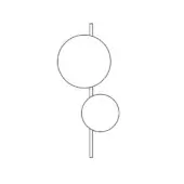 Wall lamp, line drawing, two-tone circles connected by vertical rods, minimalist design, schematic representation, white background.
