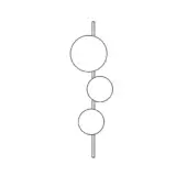 Bubbles wall lamp, black metal, three circular shades suspended on a vertical rod, minimalist modern design, studio shot.