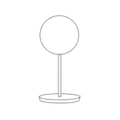 Table lamp, chrome, single sphere shade with black outline on cylindrical stem and circular base, minimalist modern design, studio lighting.