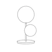 Table lamp, black line drawing, two spheres – cylindrical stem, circular base, minimalist geometric design, studio shot.