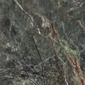 Dark green mottled texture with gray and white veins, displaying a rough, uneven surface and natural, weathered cracks.