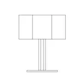Castel table lamp line drawing, black and white, rectangular shade with striped multi-column stem and flat base.