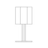Table lamp, black line drawing, rectangular shade with vertical grooves, faceted stem, square base, technical illustration.