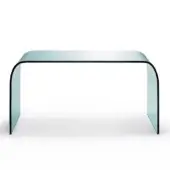 Glass side table, clear Fontana design, rectangular top with rounded edges and curved single-piece glass base, minimalist modern style.