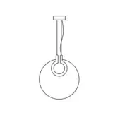 Corallo suspension lamp, metal, black finish, spherical shade with cylindrical stem and square ceiling mount, modern design.