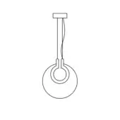 Corallo suspension lamp, white line drawing, circular shade with central cutout, single cord suspension, minimalist design.