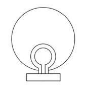 Corallo Table Lamp line drawing, black and white, large circular shade with coral-like form, central post, rectangular base, minimalist design.