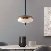 Superior Sicis Amaretto suspension lamp crafted with polished black nickel, champagne metal, and opaque white opal blown glass