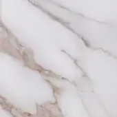 Calacatta marble texture with white background and irregular beige-brown veins, polished finish displaying crystalline structure.
