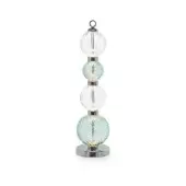 Table lamp, chrome and aquamarine glass, vertical layered design with spherical elements and polished metal accents.