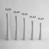Ceramic vases, matte gray, cylindrical set of five, decreasing height from left—labeled FLA5 to FLA1—on a white surface.