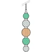 Beaded strand with teal, peach, and silver spherical beads separated by dark rings, featuring diagonally etched surfaces.