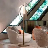 Superior Sicis Venus floor lamp with brass frame and backlit Vetrite glass half-spheres in a satin finish
