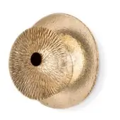 Fumé wall sconces, gold-toned metal, circular shape with textured surfaces; one features radiating ridges, the other a hammered finish.