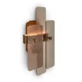 Exceptional Sicis Oscar wall lamp with layered rectangular form in muted gold tone and antique bronze brass finish