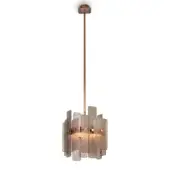 Elegant Sicis Oscar suspension lamp with cylindrical form in brass and translucent panels with antique bronze finish