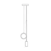 Dopamine suspension lamp, linear steel rod, circular ring, minimalist design, rectangular ceiling mount, studio line drawing.