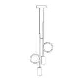 Dopamine suspension lamp, steel finish, rectangular mount with descending rods supporting circular and square geometric forms.