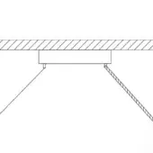 Suspension light schematic, black lines on white, showing rectangular fixture with angled solid and dashed cable connections.