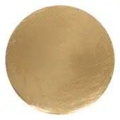Circular gold disc with brushed satin finish against a white backdrop, featuring a textured surface and smooth, even edges.