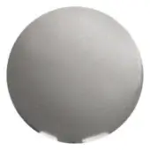Chrome sphere with reflective surface and rounded form rests on a base against a white backdrop in a studio setting.