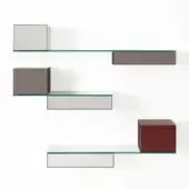 Superior Glas Italia Ollie wall unit with laminated mirror shelving and glossy lacquered glass drawers in brown and gray tones
