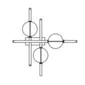 Black metal wall sculpture, “mikado wall – size a”, with intersecting rods and circular forms in a cruciform arrangement.