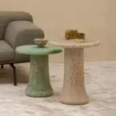 Distinguished Glas Italia Babar side table crafted in muted green recycled glass grit with a smooth matte finish