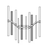 Linear wall sculpture, black lines, rectangular bars in grid pattern, minimalist design, abstract geometric form, white background.