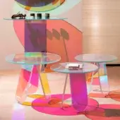 Distinguished Glas Italia Shimmer side table crafted in laminated and glued glass with iridescent multichromatic hues and a glossy finish