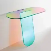 Exceptional Glas Italia Shimmer console crafted from laminated and glued glass with iridescent multichromatic finish