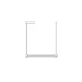 Pendant light, silver metal, rectangular bar fixture with three horizontal lines suspended from a square ceiling mount.