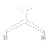 Chair base line drawing, black and white, pyramidal spoke design with central column, curved arms, and caster wheel feet.