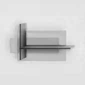 Geometric grayscale composition with layered rectangles and squares against white, displaying depth through overlapping planes and tonal gradations.