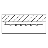 Lighting installation diagram showing metal rod with circular fixtures, rectangular wall mounts, and diagonal lines representing a ceiling structure.