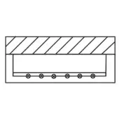 Wooden hook system with recessed lighting, six circular fasteners, and textured diagonal lines within a rectangular frame.