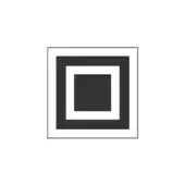 Nested squares graphic, white and black, symmetrical composition with contrasting tones against a white background, minimalist geometric design.