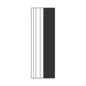 Minimalist geometric composition of black and white; seven parallel white lines on the left, solid black on the right, rectangular format.