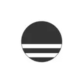 Black and white circular graphic with three horizontal stripes, minimalist design, centered composition, matte finish, high contrast palette.