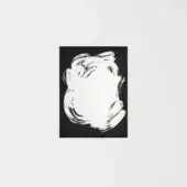 Abstract artwork, black and white, swirling brushstrokes create a cloud-like form with textured, blurred edges against a neutral backdrop.